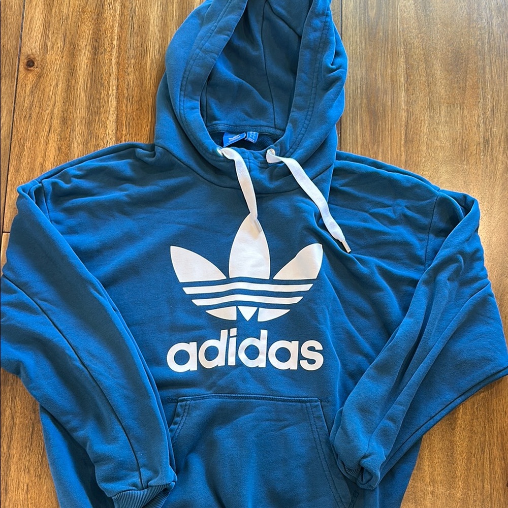 Adidas Blue Hoodie with White Trefoil Logo